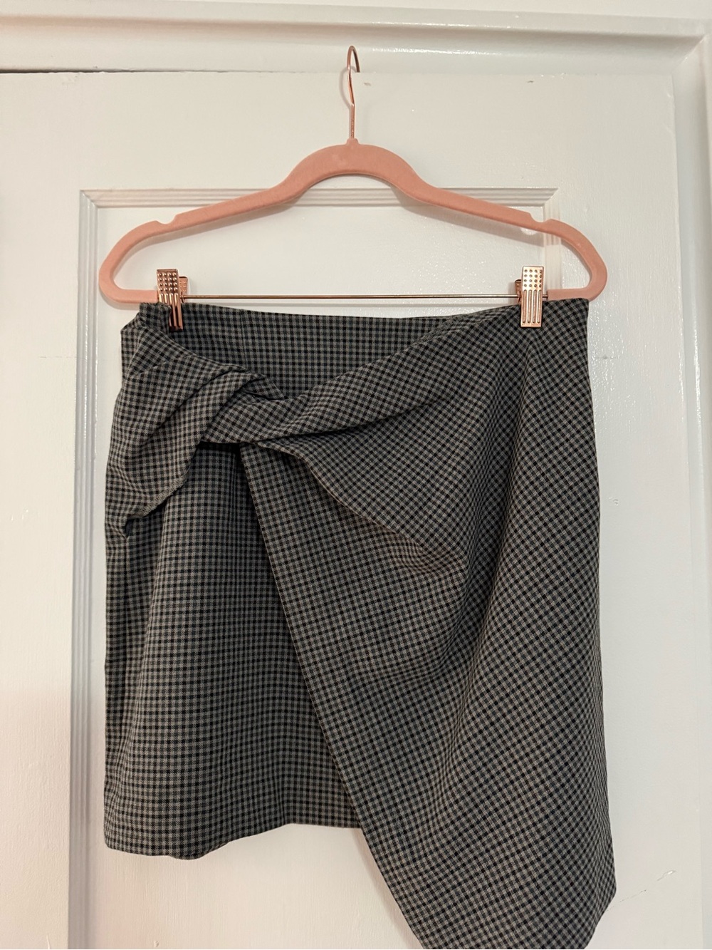 Checked Wrap-Front Mini Skirt in Black and Gray